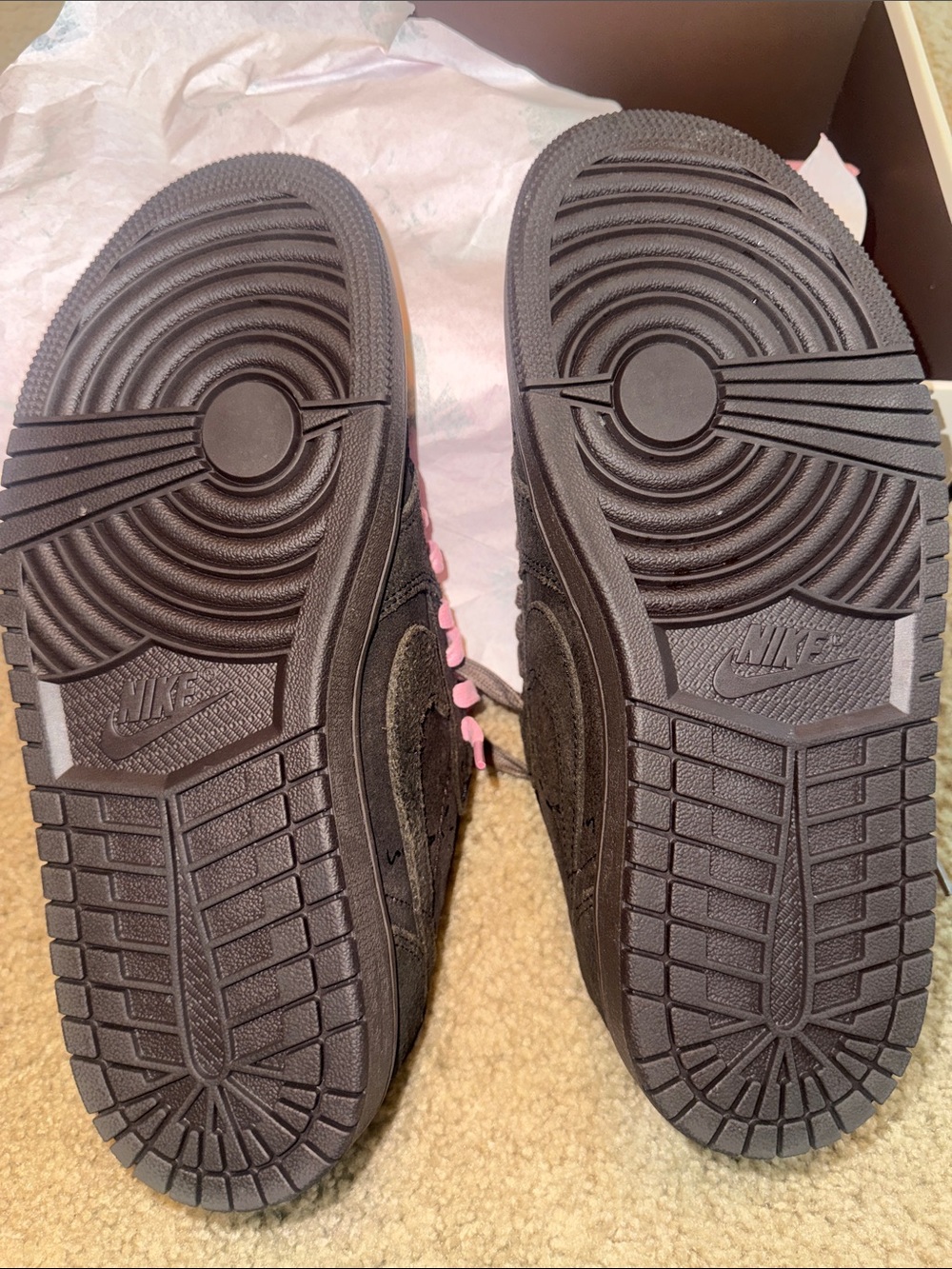Travis Scott Brown Suede Sneakers with Pink Accent Laces - Picture 10 of 10